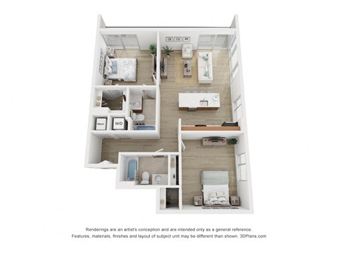 Floor plan for 2 beds, 2 baths, 1104 sqft